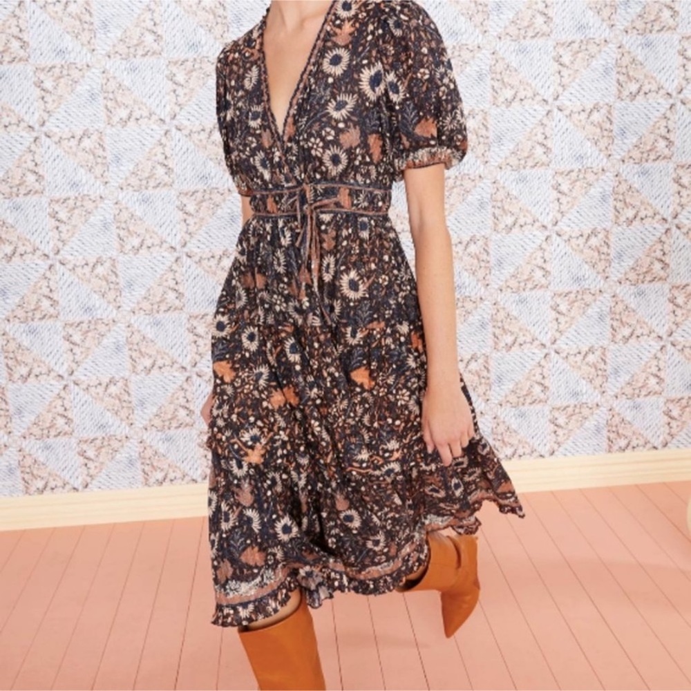 ULLA JOHNSON Margot Midi Dress obsidian Sz 0